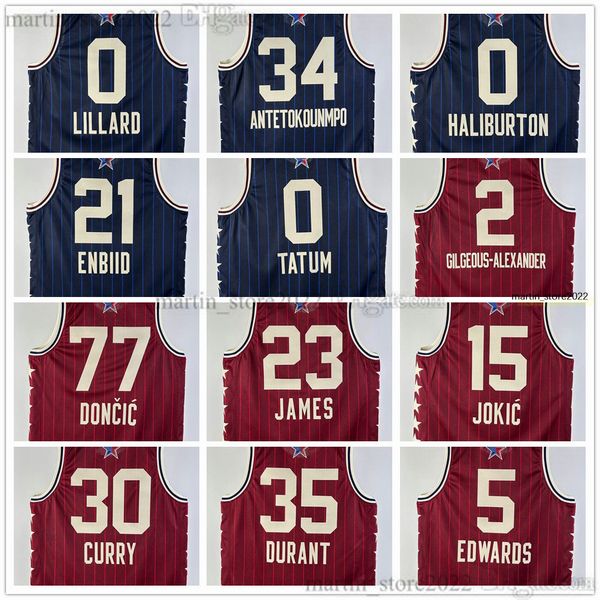 Maillot de basket-ball All-Star 2024 Tyrese Haliburton Antetokounmpo Lillard Embiid Tatum Doncic LeBron 23 James Durant Jokic G i l g e o u s - A l e x a n d e r Curry Edwards Youth