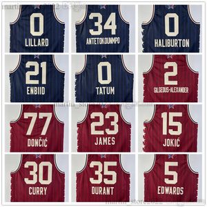 Maillots de basket-ball All-Star 2024 Tyrese Haliburton Antetokounmpo Lillard Embiid Tatum Doncic LeBron 23 James Durant Jokic G i l g e o u s - A l e x a n d e r Curry Edwards