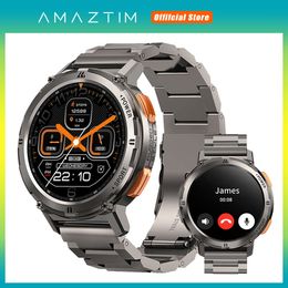 2024 AMAZTIM TANK T2 Business Smartwatch Mannen AMOLED AOD heren Horloge Bluetooth Oproep 5ATM Waterdicht Fiess Ultra Smart Horloges
