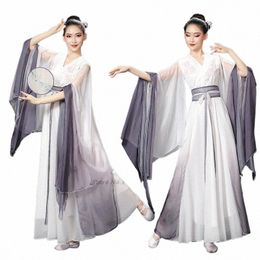 2024 Femmes de danse chinoise ancienne encre dégradée traditionnelle chiff dr tenues nationales élégantes performances sur scène dr e2uN #