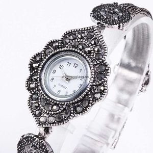 2024 Ancient Silver Black Watch Tibetaanse armbandketen Art Zirkon Quartz