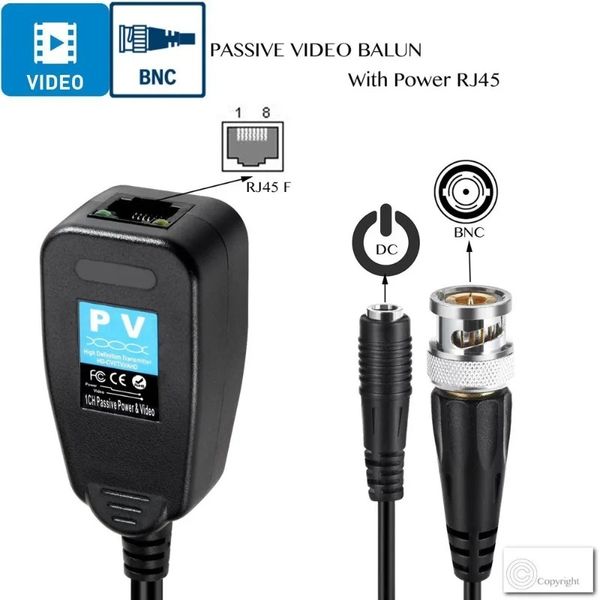 2024 ANPWOO 1 CH PASSIVO BALUN RJ45 CCTV Balun Video Balun Transceptor Potencia de suministro para HDCVI HDTVI AHD Cámara de alta definición analógica para RJ45