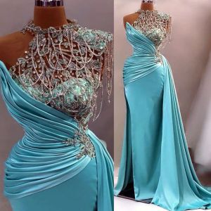 2024 April Aso Ebi Mermaid Lace Prom kristallen Satijnavond formeel feest tweede receptie verjaardag verlovingsjurken jurk Robe de soiree