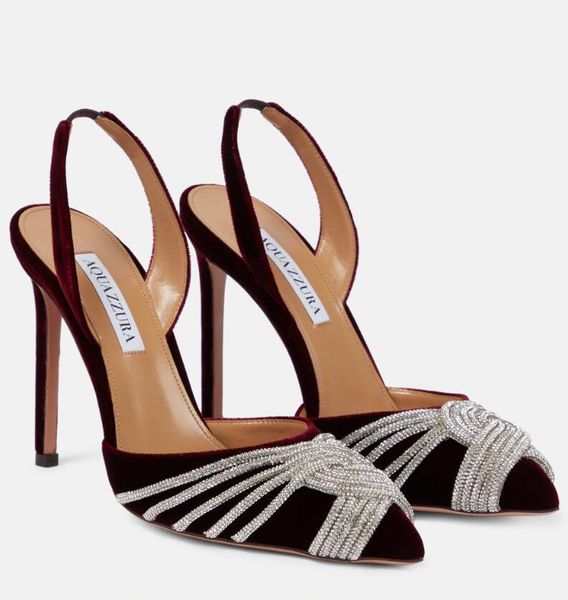 2024 Aquazzura Gatsby Sandals Zapatos Spiral Wraps Bombas de tacones de tacones de aguja puntiagudas Sandalias Sandalias Wedding Partydress Shoes de tacón alto