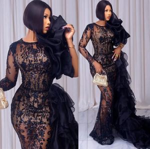 2024 Arabische Aso Ebi Black Mermaid Prom Dresses Lound Lace Evening Formele feest tweede receptie verjaardag verlovingsjurken jurken
