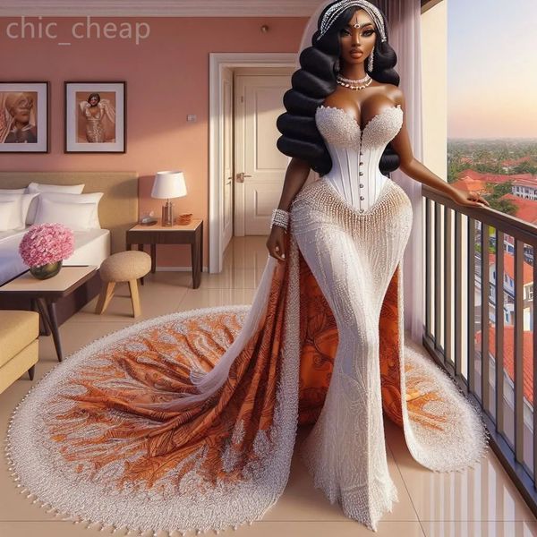 2024 Arabe ASO EBI Plus taille Robe de mariée en dentelle imprimée Train détachable Robes de mariée en satin à paillettes Robes ZJ2033 407