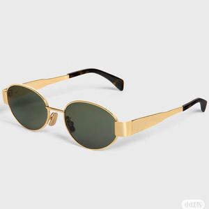 2024 Lunettes de soleil à monture ovale Arc de Triomphe CL40235 Cadre miroir en fil d'or pour femmes Lentille verte Jambe miroir en métal Signature triple sur la branche