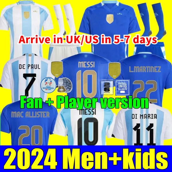 2024 Argentina 3 estrellas Jerseys de fútbol Commemorative Versión del jugador Messis Dybala Di Maria Martinez de Paul Maradona Kit Kit Men 2024 Copa América Copa