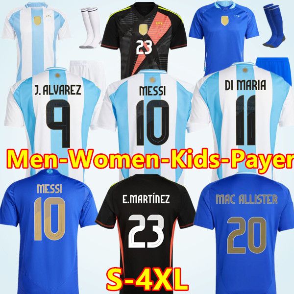 2024 Argentine Soccer Jerseys Messi Otamendi DE PAUL Équipe nationale Dybala Martinez Kun Agüero Maradona Chemises de football 24 25 Hommes Femmes Joueur DI Maria Kids Kits S-4XL