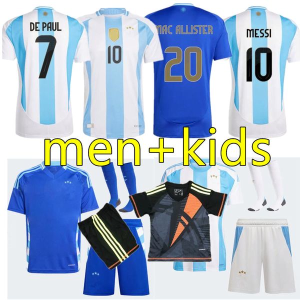 2024 Argentinas Jerseys de fútbol Messis Otamendi de Paul Equipo Nacional 24 25 Dybala Martinez Kun Agüero Di Maria Fútbol Camisas para hombres Kits para niños Kits