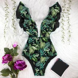 2024 Arrivée Swuffle Swimwear Vneck Sweter Swimsuit Femme Floral Imprimé Tropical Summer Bathing Suif de baignade 240417