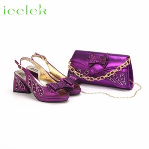 2024 Chaussures d'arrivée Match Sac Matching Purple Special Talons Sandales Décorées de cristal pour les dames Party de mariage 240409