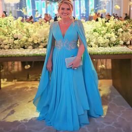 2024 ASO EBI Árabe Azul A-Line Mother of the Bride Dresses Lace Chiffon Prom PROM FORMA FORMULA