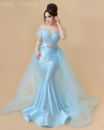 2024 Aso Ebi Árabe Luz Céu Azul Sereia Mãe Da Noiva Vestidos De Renda Cristais Noite Prom Festa Formal Aniversário Celebridade Mãe Do Noivo Vestidos Vestido ZJ050