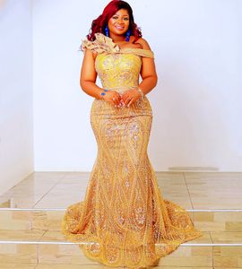 2024 ASO EBI Sirène arabe or Gold Mother of the Bride Robes Poursehed Lace Prom Prom Femle Femme Femme Celebrity Mother of Groom Robes Habills ZJ050