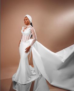 Aso ebi – robe de mariée sirène arabe, avec longue queue, en dentelle, col haut, manches longues, robe de mariée africaine pour femmes, 2024
