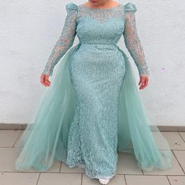 2024 ASO Ebi Arabe Mint Sirène mère de la mariée Robes à paillettes en dentelle Prom Prom formel Party Birthday Celebrity Mother of Groom Robes Robe ZJ046