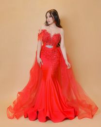 2024 Aso Ebi arabe rouge sirène mère de la mariée robes cristaux satin soirée bal formelle fête anniversaire célébrité mère de marié robes robe ZJ058