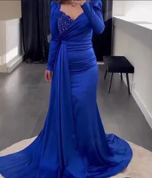 2024 Aso Ebi arabe bleu royal sirène mère de la mariée robes satin perlée soirée bal formelle fête anniversaire célébrité mère de marié robes robe ZJ044