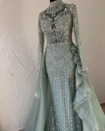 2024 Aso Ebi Arabische Sier Mermaid The Bride Dresses Lounded Lace Evening Prom Formal Party Birthday Celebrity Moeder van bruidegradenjurken Jurk ZJ045