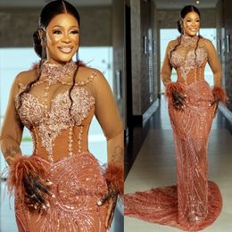 2024 Aso Ebi Chocolat Sirène Robe De Bal Dentelle Perles Cristaux Soirée Formelle Deuxième Réception Anniversaire Robes De Fiançailles Robes Robe De Soirée ZJ399