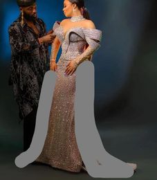 2024 ASO EBI Robe de bal sur mesure Détachable Train pailleté Soirée formelle Fête Deuxième réception 50e anniversaire Robes de fiançailles Robe de Soiree Z79