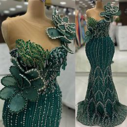 2024 Aso Ebi Hunter Green Mermaid Prom jurk kristallen lovertjes avond formeel feest tweede receptie verjaardag verlovingsjurken jurken jurken robe de soiree zj87