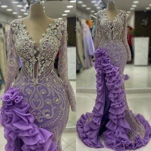 2024 Aso Ebi Lavender Mermaid Prom Dress Crystals Lawined Evening Formele feest tweede receptie 50e verjaardag verloving Thanksgiving jurken jurken zj115