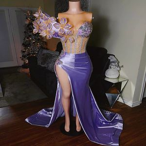 2024 ASO EBI LAVENDER MERMAIDE PROM DRAGE CRISTAUX CRISTAUX SATIN SOINT FIGNELLE Deuxième réception 50e anniversaire Robes de fiançailles robes Robe de Soiree ZJ310