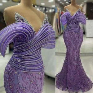 2024 Aso ebi lavendel Mermaid prom jurk kristallen lovere avond formeel feest tweede receptie verjaardag verloving jurken jurken jurken robe de soiree zj89