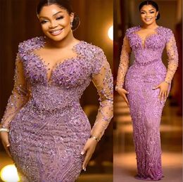 2024 Aso Ebi Lilas Gaine Robe De Bal Perlée Dentelle Sexy Soirée Formelle Deuxième Réception Anniversaire Robes De Fiançailles Robes Robe De Soirée