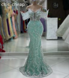 2024 ASO Ebi Mint Sirène Prom Dress Perls Crystals Paillez Fête Fête Formul