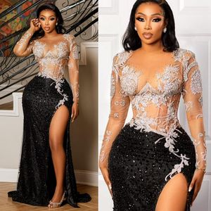 Robes de bal africain Nigeria Long Champagne Ploir manches longues Sirène à paillettes Robes de soirée pour les femmes noires Robe de fête d'anniversaire AM338