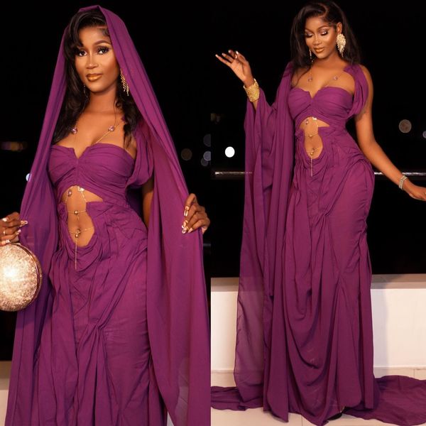 2024 Aso Ebi Violet Sirène Robe De Bal Perles Cristaux En Mousseline De Soie Soirée Formelle Deuxième Réception Anniversaire Robes De Fiançailles Robes Robe De Soirée ZJ103