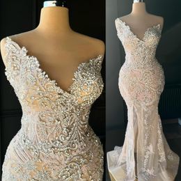 2024 Aso Ebi Zie door Mermaid Prom jurk kristallen Lace Evening Formele feest tweede receptie