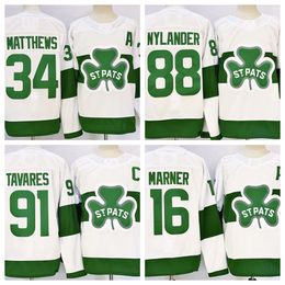 2024 Auston Matthews 34 Marner 16 Nylander 88 Tavares 91 Wit St. Patricks Jersey Toronto St.Pats Hockeyshirts S-XXXL Gestikt Herenshirt