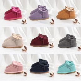 2024 Australië Warme Laarzen Mini Half Baby Snowboots Enkellaars Klassiek Winter Vol Bont Pluizige Harige Baby Kinderlaarsjes Jongens Meisjes Plateaulaarsjes Kastanje