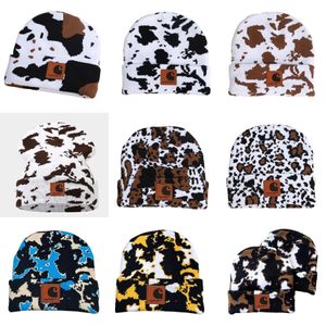 Gorros de lana de animales para otoño e invierno, gorros cálidos e informales que combinan con todo, gorros para el frío, gorros tejidos con estampado de leopardo y vaca, 2024