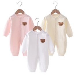 2024 Autumn Baby Romper Solid Color Bear Jumpsuit Cotton Spring Geboren One-Pieces kleding voor jongens meisjes baby onesie 0-18m 240409