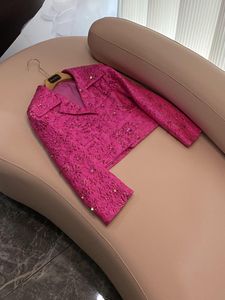 2024 automne noir/rose vif paillettes florales Jacquard Blazer Blazers à manches longues revers cranté perlé classique vêtements d'extérieur manteaux O3G302607