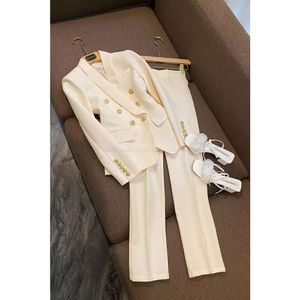 2024 automne noir couleur unie deux pièces pantalons ensembles à manches longues revers cou double boutonnage blazer blazers haut avec ensemble 2 pièces pantalons costumes O3N021927