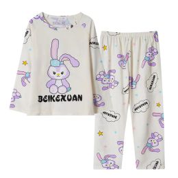 2024 Automne Children Milk Silk Pajamas Sets Kawaii Sanrioed Anime Cinnamoroll Kuromi Boys Girls Sleepingwear Sleepingwear Vêtements