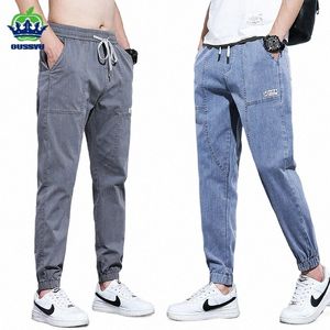 2024 Automne Jeans pour hommes Jogger Mince Sarouel Cott Pantalon à bandes Style coréen Bleu clair Hip Hop Beam Pieds Pantalon décontracté Homme O8fh #