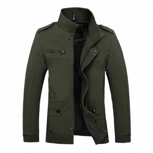 2024 Herfst Mannen Slim Fit Militaire Jas Jassen Bovenkleding Stand Kraag Casual Jassen Mannelijke Busin Stijl Legergroen Kleding Kaki p0ij #