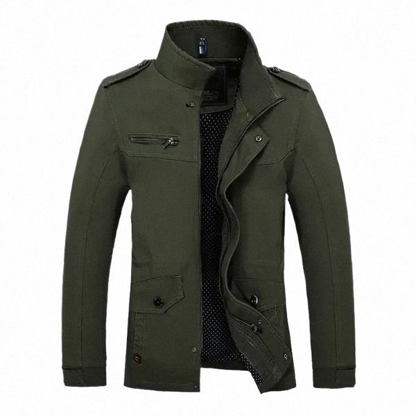 2024 Automne Hommes Slim Fit Militaire Veste Manteaux Vêtements d'extérieur Collier Casual Manteaux Mâle Busin Style Armée Vert Vêtements Kaki p0ij #