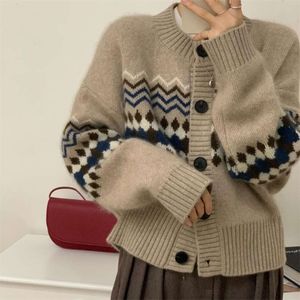 Cardigan tricoté pour femme, manteau court, pull Jacquard, ample, vêtements d'extérieur, col rond, doux, gluant, tendance, nouvelle collection automne 2024