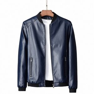 2024 Otoño Nuevos Hombres Negro Biker PU Abrigo de cuero Coreano Fi Hombres Pu Chaqueta de cuero Tendencia Casual Fit Slim Ropa de béisbol 8XL P2nS #