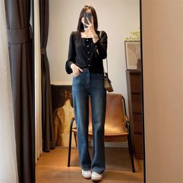 2024 Herfst nieuwe rechte wide been jeans zachte hoge taille slanke veelzijdige broek