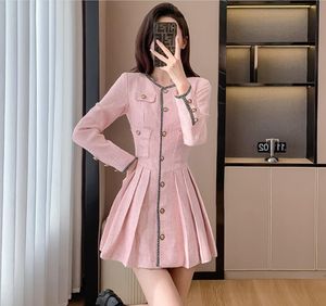 2024 otoño nuevo Xiao Xiang Feng Maje rosa cuello redondo elegante diosa Fan Mingyuan vestido de lujo