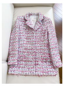 Blazer en Tweed à panneaux de couleur contrastée rose, manches longues, boutons à revers cranté, manteaux d'extérieur à simple boutonnage, automne 2024, A3G301455